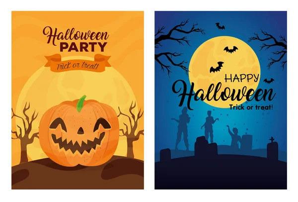 Vidám halloween bannerek díszítéssel — Stock Vector