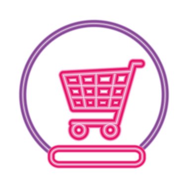 Çember vektör tasarımlı neon alışveriş arabası