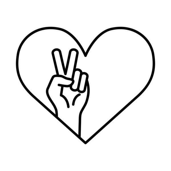 Ειρήνη και αγάπη χέρι στην καρδιά γραμμή στυλ εικονίδιο διάνυσμα σχεδιασμό — Διανυσματικό Αρχείο