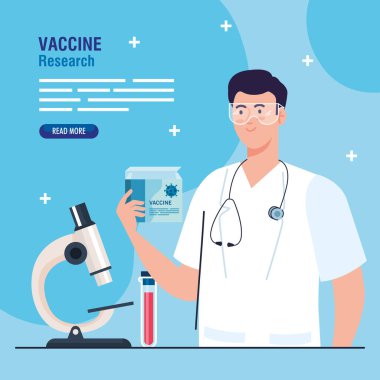 Tıbbi aşı araştırması, Coronavirus 'un geliştirilmesi için laboratuvar aletleri olan doktor.