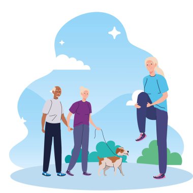 Yaşlılar, dışarıda farklı aktiviteler ve hobiler yapıyorlar.