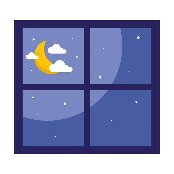 Maan met wolken in venster vector ontwerp — Stockvector