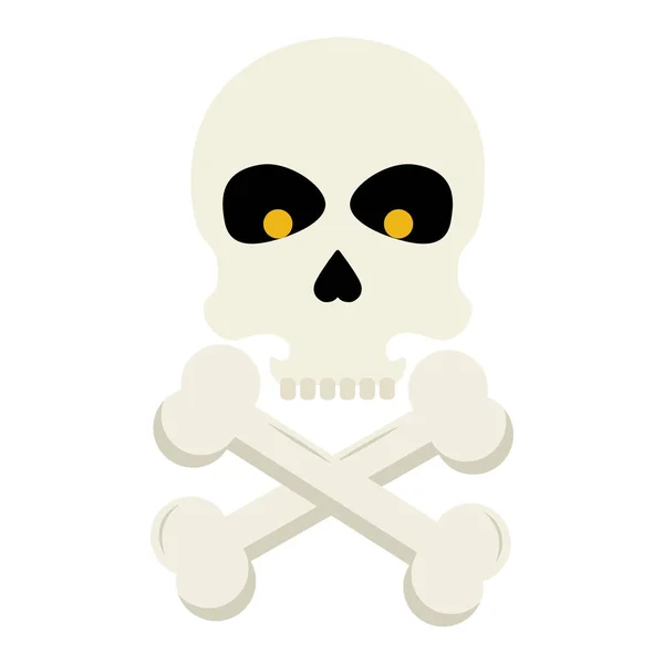 Halloween cranio cartone animato con ossa disegno vettoriale — Vettoriale Stock