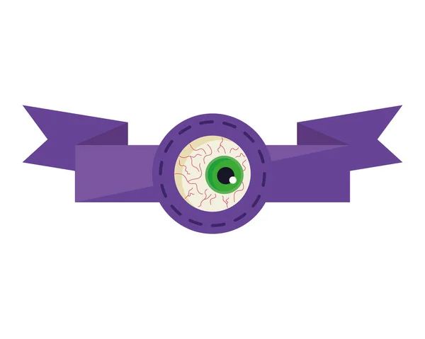 Halloween eye cartoon in ribbon vector design — стоковый вектор