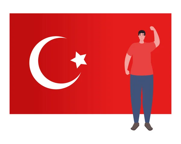 Mann Karikatur mit türkischer Flagge Vektor-Design — Stockvektor