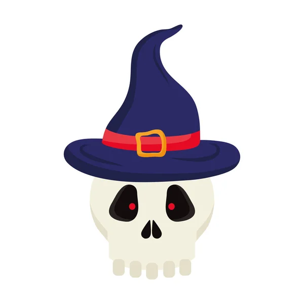 Halloween skull cartoon with witch hat vector design — Stock Vector