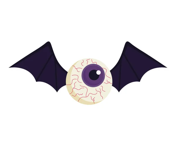 Halloween eye cartoon mit fledermausflügeln vektordesign — Stockvektor