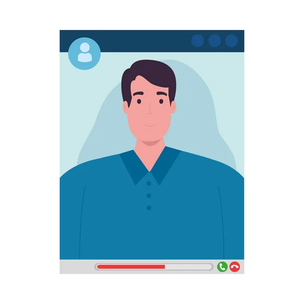 Homem em vídeo chat screenshot vector design —  Vetores de Stock