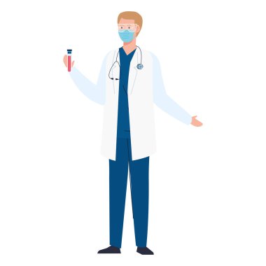 Maske ve tüp vektör tasarımlı bir tıp doktoru.