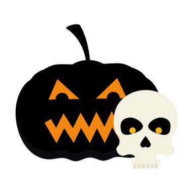 Cadılar bayramı balkabağı ve kafatası vektör tasarımı