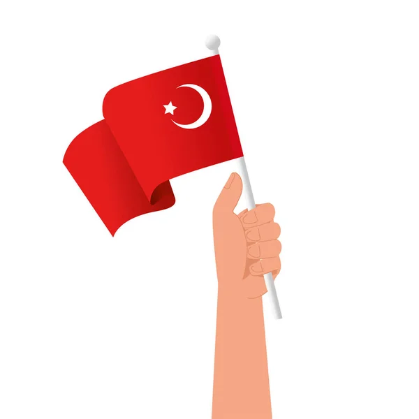 El ele tutuşan Türkçe bayrak vektör tasarımı — Stok Vektör