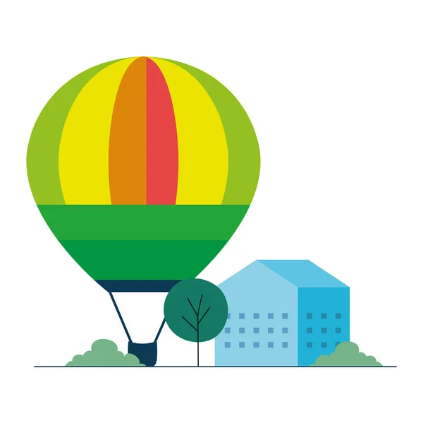 Globo de aire caliente con diseño vectorial de casa y árbol — Vector de stock