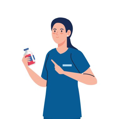 Tıp doktoru kadın ve ilaç kavanozu tasarımı