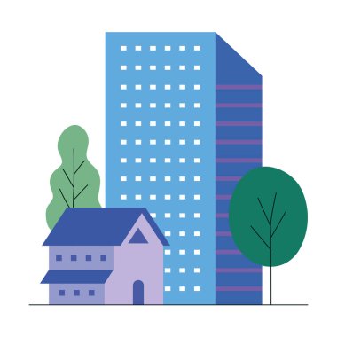 Şehir binası ve ağaç vektör tasarımlı ev