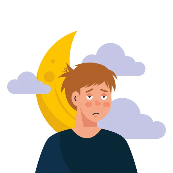 Man cartoon with insomnia moon and clouds vector design — Stock Vector