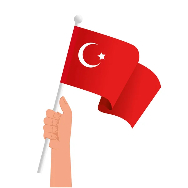 Hand houden turkse vlag pictogram vector ontwerp — Stockvector