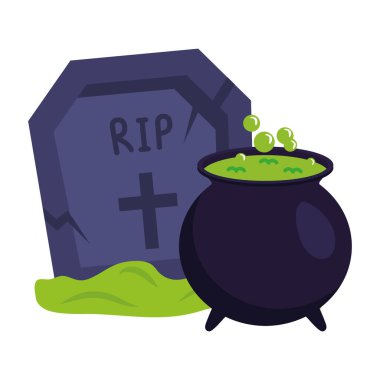 Cadılar bayramı cadı kasesi ve mezar vektör tasarımı