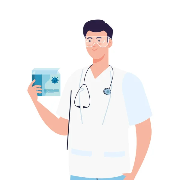 Medical doctor man with glasses and medicine box vector design — Stock Vector