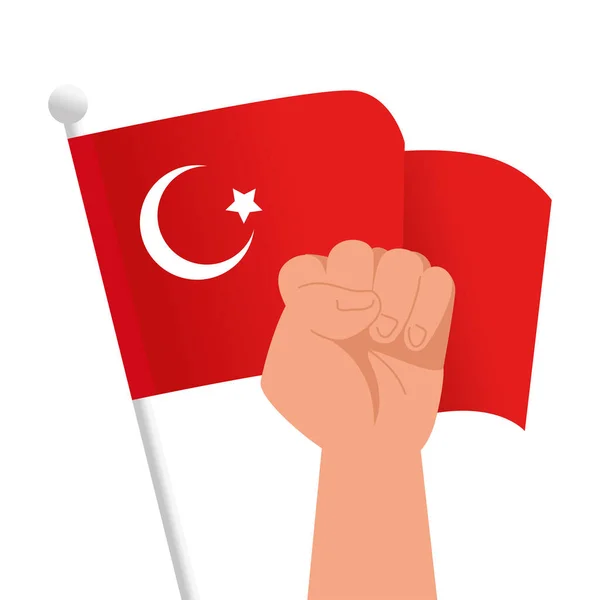 Τουρκική σημαία και χέρι χέρι επάνω δύναμη σημάδι διάνυσμα σχεδιασμό — Διανυσματικό Αρχείο