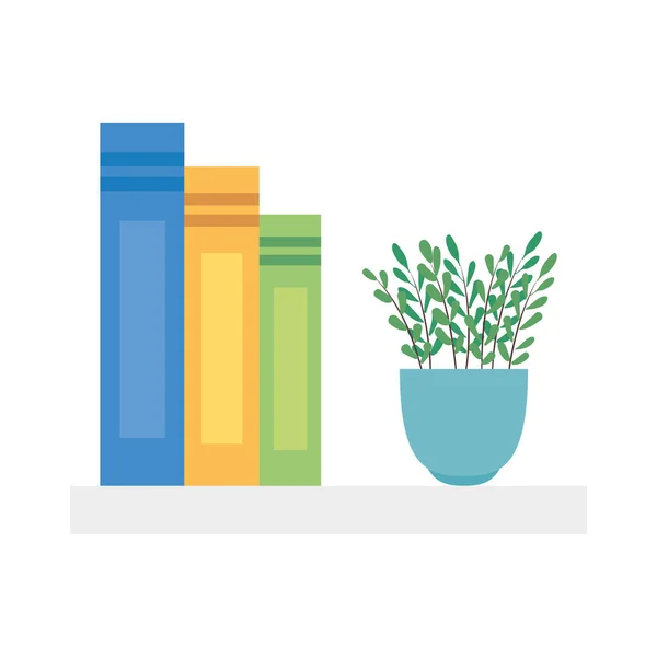 Libros y plantas dentro de macetas diseño vectorial — Vector de stock