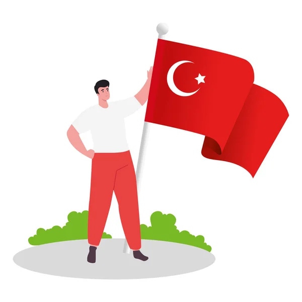 Desenho animado homem com design de vetor bandeira turca — Vetor de Stock