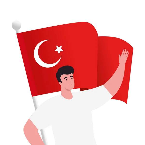 Türk bayrağı vektör tasarımlı adam çizgi filmi — Stok Vektör