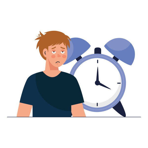 man cartoon with insomnia and clock vector design