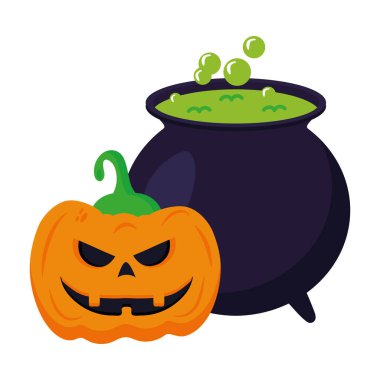 Cadılar bayramı balkabağı çizgi filmi ve cadı kasesi tasarımı