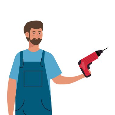 Genel inşaat ve sondaj vektör tasarımlı adam karikatürü