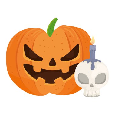 Cadılar bayramı balkabağı çizgi filmi ve kafatası mum tasarımı