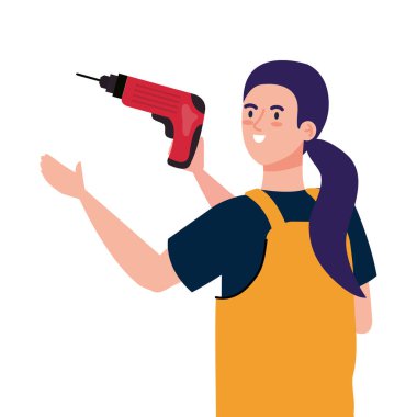 İnşaat matkabı vektör tasarımlı kadın karikatürü