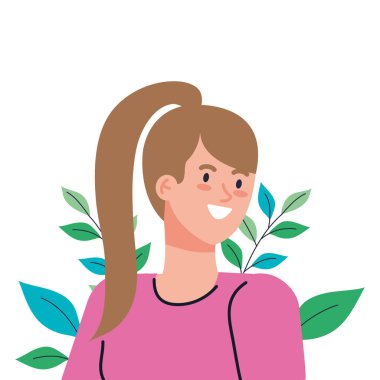 Yaprak vektör tasarımlı kadın karikatürü
