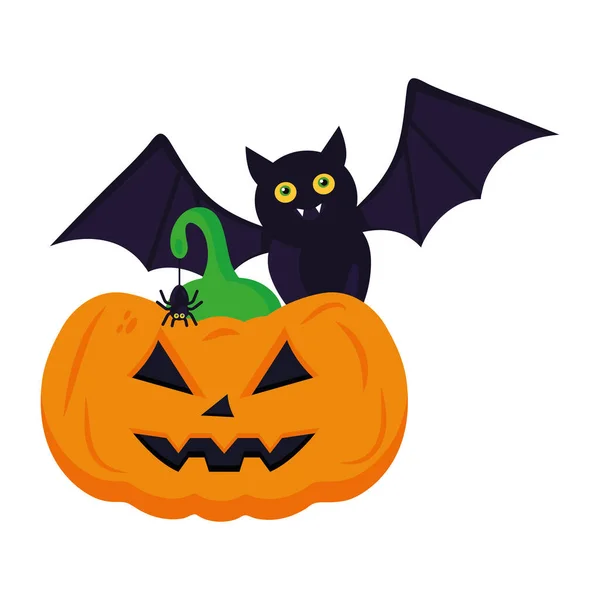 Dessin vectoriel de citrouille et chauve-souris halloween — Image vectorielle