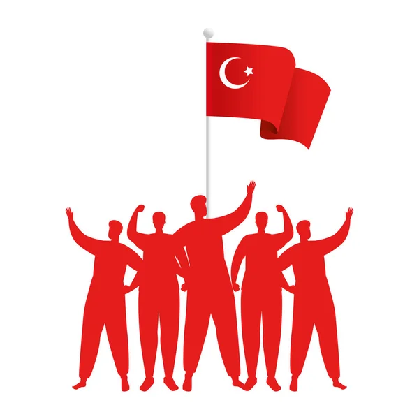 Muži silueta s turkyně vlajka vektor design — Stockový vektor