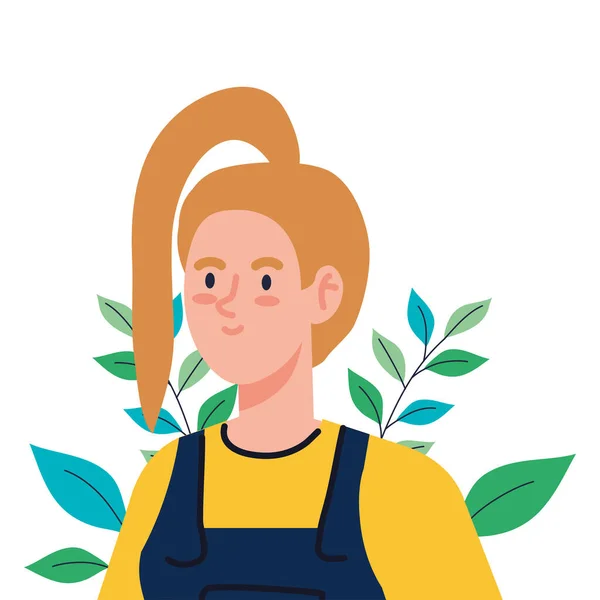 Mujer de dibujos animados con diseño de vectores en general y hojas — Vector de stock