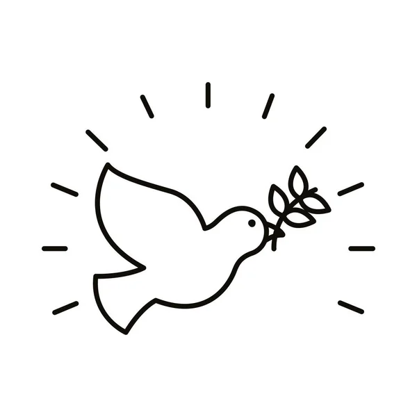 Paloma de la paz con la rama de olivo icono de estilo línea voladora — Vector de stock