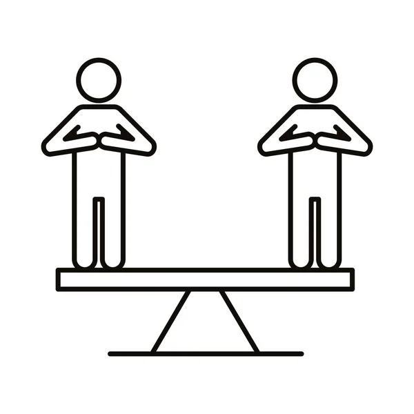 Persons silhouettes in scale balance line style icon — Stock Vector