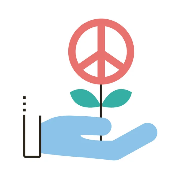Main levant symbole de paix en ligne de fleur et icône de style de remplissage — Image vectorielle