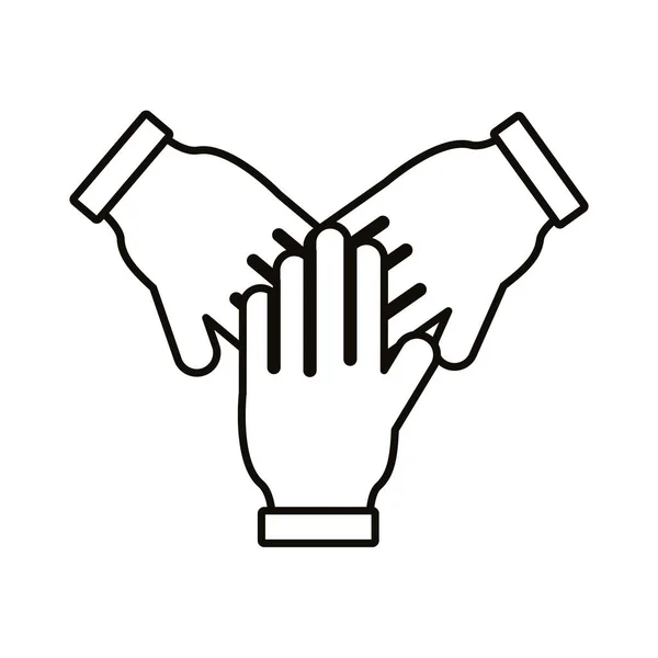 Mãos estilo de linha de trabalho em equipe ícone — Vetor de Stock