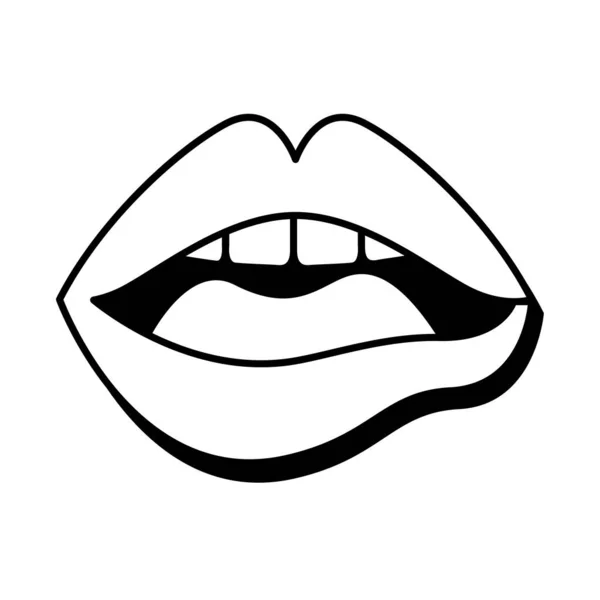 Pop boca de arte com língua e estilo teethline —  Vetores de Stock