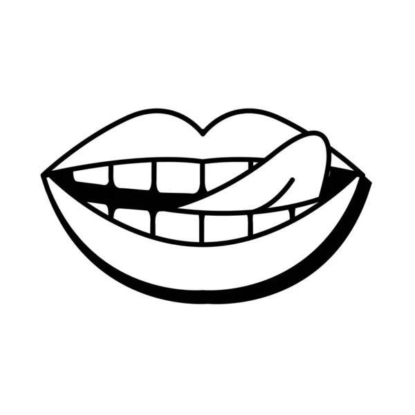 Pop art mouth licking sensually the lipsline style icon — Stock Vector