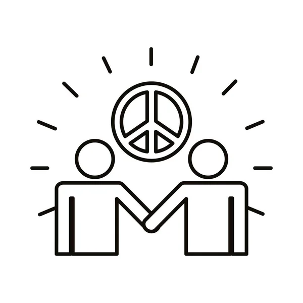 Avatars couple avec symbole de paix ligne style icône — Image vectorielle