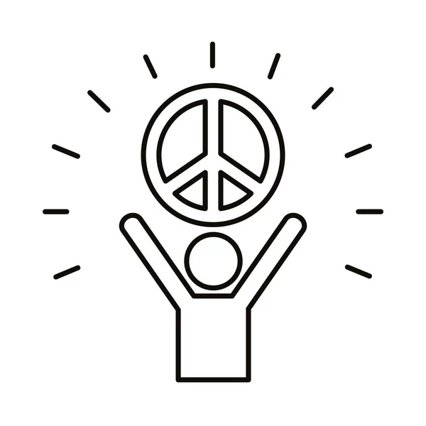 Figura avatar elevación símbolo de paz línea estilo icono — Archivo Imágenes Vectoriales