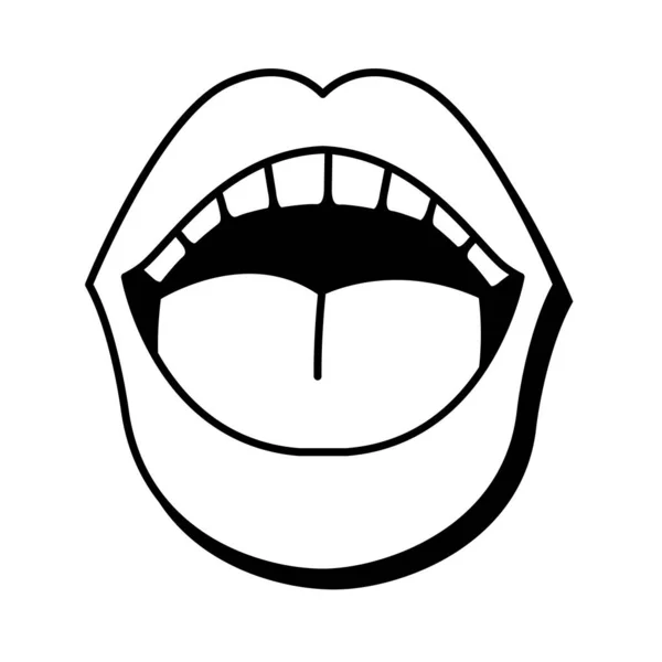 Pop art mouth with tongue and teethline style — Stock Vector