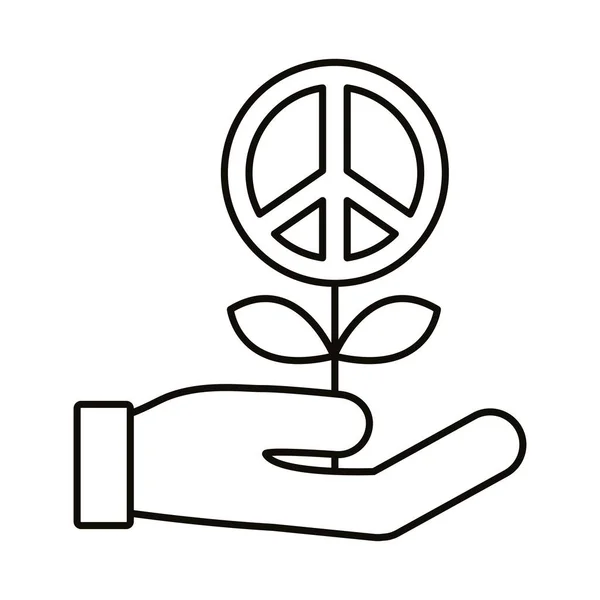 Mano simbolo di pace di sollevamento in linea di fiore icona di stile — Vettoriale Stock