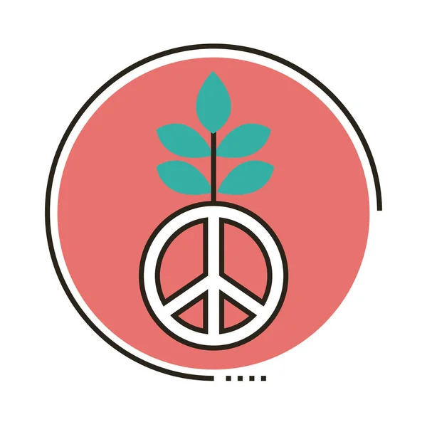 Symbole de paix avec ligne de plante de feuilles et icône de style de remplissage — Image vectorielle
