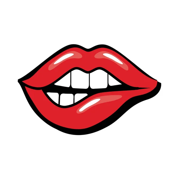 Pop art mouth biting lip fill style icon — Stock Vector