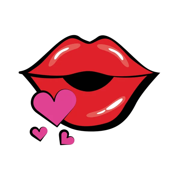 Pop arte boca besos corazones llenar estilo icono — Archivo Imágenes Vectoriales