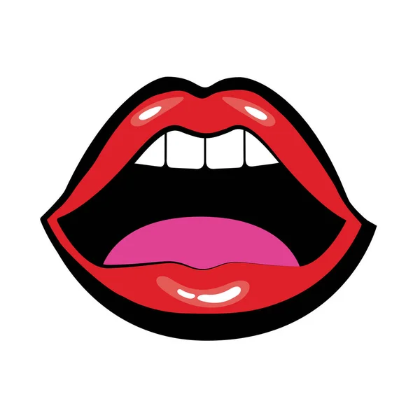 Pop boca de arte com língua e dentes preencher estilo —  Vetores de Stock