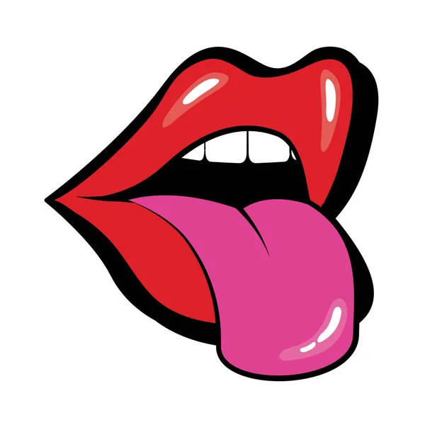 Pop boca de arte com língua para fora preencher o estilo — Vetor de Stock